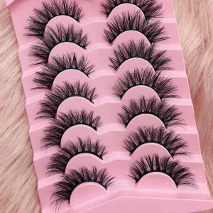Private Label Strip Lashes Faux Mink Thin Band Ultra Black Matte Faux Mink Lashes