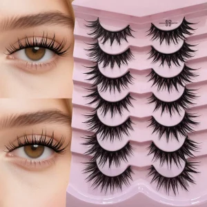 Private Label Synthetic Hair Black Cotton Band 3D Eyelash Cat Eye Fox Eye Full Strip Lashes