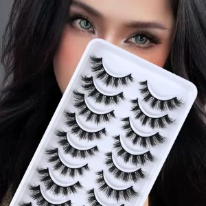 Private Label Synthetic Hair Full Strip False Eyelashes 10 Pairs Lashes Handmade 3D Natural Eye Lashes