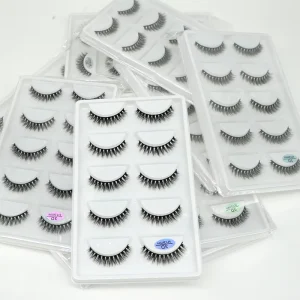 Private Label Synthetic Hair Full Strip False Eyelashes 5 Pairs Lashes Handmade 3D 5D Natural Eye Lashes