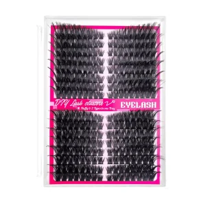 Private Label Thick Cluster Lashes Heat Bonded Individual Segmented Synthetic Hair Waterproof Cruelty Free Kit