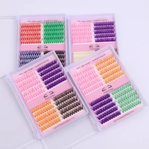 Private Label Vegan Colorful Segmented Cluster Eyelash C D Curl Fan Natural Color DIY Cluster Lashes