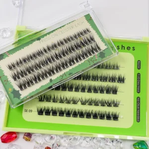 Private Label Vegan Synthetic Hair Cluster Lash Kit Handmade Reusable Self Adhesive Invisible Clear Band 3D Effect