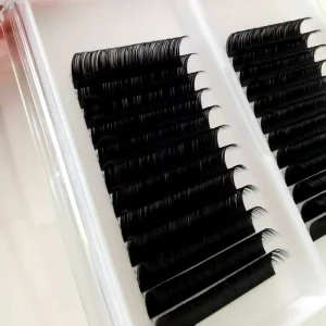 Private Label Velvet Synthetic Hair Korean PBT C Curl Lash Russian Volume Individual Eyelash Extension Matte Black Lash Trays