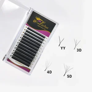 Private Label YY 3D 4D 5D W Shaped Lashes Wispy Fluffy Volume Technology Eyelash Extension 5D Clover 8 16mm Individual Lashes