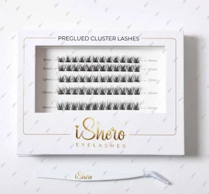 Private logo 3D Natural Wispy Press on Pre Glued Cluster Lashes 8 18 mm Self Adhesive Eyelashes with Tweezers Kit