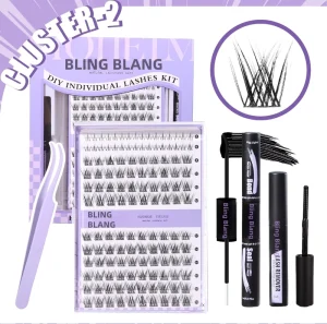 Professional 3D Cluster Eyelash Extension Kit 50 Pairs Mixed Lash Clusters with Bond & Seal Glue Tweezers and Brush Tool Set