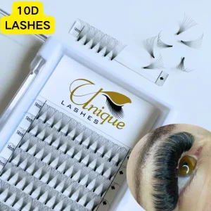 Professional Unique Lashes 10D Premade Fans Short Stem Heat Bonded Korean PBT Fiber Vegan Cruelty Free Fast Eyelash Extensions
