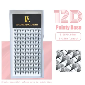 Promade 手工超柔软 12D 粉丝假睫毛 5D 3D 20D 10毫米 15毫米 18毫米长度 C D 卷曲 短茎 韩国 PBT 纤维