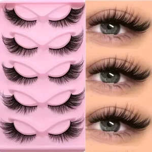 Qianmei 5 Pairs Fluffy Cat Eye Full Strip Lashes Custom Logo Private Label False Eyelashes