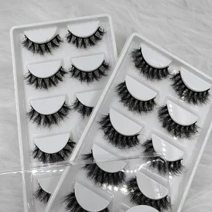 Qingdao Vendor Wispy 5D Faux Mink Eyelash Extension Customized Logo 5 Pair Set for Full Strip