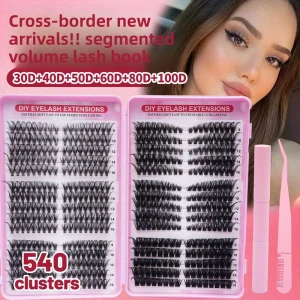Qm European American Cross border Synthetic Hair False Eyelashes Book DIY Segmented D curve Natural Thick 0.05mm Handmade Black