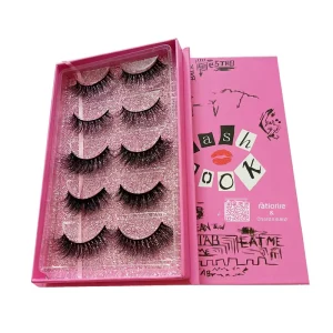 Real Mink Fur False Eyelashes Packaging Box Custom Logo Reusable OEM Private Label 3 4 5 Pairs Lash Book Pink