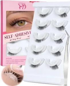 Reusable 3D Self Adhesive Half Eyelashes Handmade Press on Full Strip Eye Lashes 5 7 Days Hold Pre Glued Nature Lashes