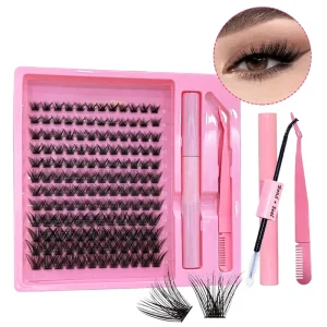 Reusable DIY Eyelashes with PBT & Fiber Material 0.07MM Thickness Black Cotton Stalk Band 144 Pairs Waterproof & Comfortable
