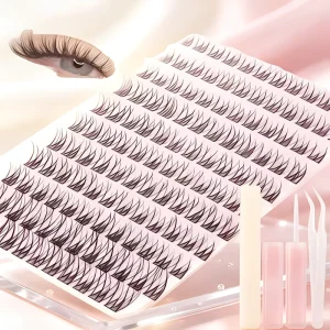 Reusable Fluffy Individual Lash Segments Thin Invisible Band Home Diy Makeup Kit Glue and Tweezers Full Set Cluster Lashes