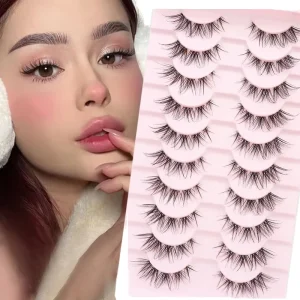 Reusable Soft Transparent Invisible Band Eyelashes Wispy 3D Faux Mink Strip Manga Lashes 7 10 Pairs Clear Band Fake Eyelashes