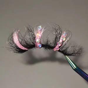 Rhinestone Colored Lashes With Diamond Custom Pink Glitter Eyelashes