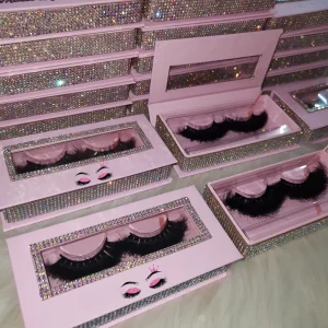 Rhinestone Eyelash Gift Box for Fluffy Real Mink Lashes Strip Eyelashes With Custom Packaging Lashes 3d Vendor