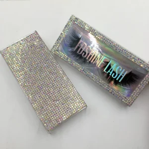 Rhinestone Eyelashes Packaging Acrylic Box Custom Private Label Holographic Color Stickers for Mink Lashes Lashes