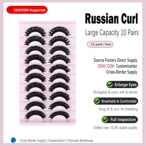 Russian Curl Full Strip Lashes Factory Direct OEM Thick Curly Natural Look Fluffy 3D Faux Mink