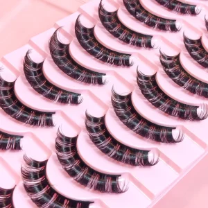 Russian Strip Eyelashes 10 Pairs Fluffy Volume D Curl Lashes Made in Qingdao Full Strip Eyelashes Supplies
