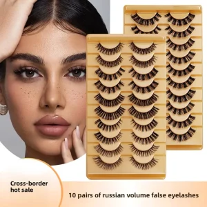 Russian Volume Strip Lashes 10 Pairs 3D Dramatic Faux Mink False Eyelashes Thick Cluster Multi Pair Box Custom Logo