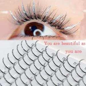 Ruthkey Handmade Sparking Glitter Synthetic Mink Lash Extension Golden Silver Color Individual Fan Lashes Russian Volume Premade