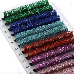 SP EYELASH Glitter Individual Eyelashes 0.07mm Holographic Gold Tinsel Lash Shiny Color Lashes Shimmery Lash Extension