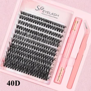 SP Individual Lashes Cluster Lash Kit Private Label Fluffy DIY Premade Fan 40D Clusters Lashes Kit Bond & Seal