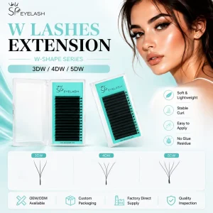 SP W Shape Lash Extension C D L M Curl 0.05 0.07 0.10mm 3DW 4DW 5DW Dense Matte Black Clover Lash Cilios Private Label