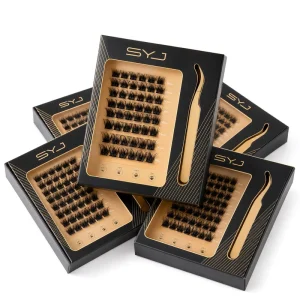 SYJ Glue Free Lashes Segment Lashes Pre Glued D Curl Natural Fan Eyelashes Diy Cluster Lash Extension Press on False Eyelashes