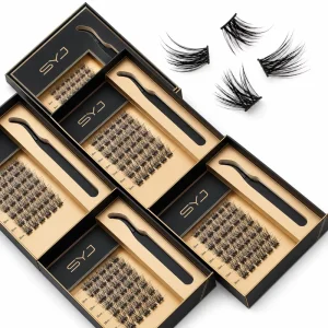 SYJ Handmade Faux Mink Reusable Eyelash Long Lasting Self Adhesive Press on Cluster Lashes No Glue Needed 4 Rows