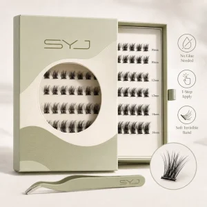 SYJ Handmade Synthetic Hair No Glue Self Adhesive Cluster False Eyelashes 4 Rows