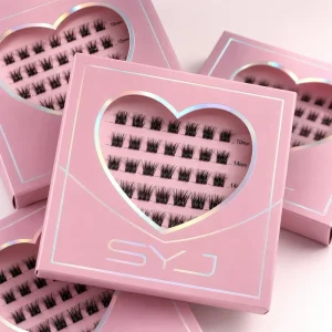 SYJ Pre Bonded Fox Cat Eyes Handmade 10 Rows Lashes Cluster Pbt 0.07Mm Cotton Band Colorful Diy Glued Lashes Extensions