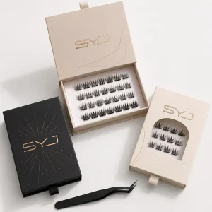 SYJ Wispy Handmade Diy Press Lashes Natural Thick Pre Bond Eyelash Clusters 4 Rows Pre Cut Self Adhesive Lash