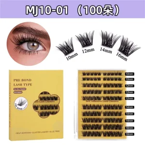 Segmented Glue Free Extended False Eyelashes Synthetic Thick Voluminous 0.05mm Black Cotton Stalk Band 3 Second Application No