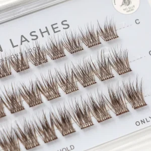 Self Adhesive Brown 3D Cluster Lashes DIY Cluster Extensions Full Strip Handmade Press On Eyelashes Daily Wear No Glue Needed