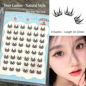 Self Adhesive Cluster Eyelashes Thin Band Segmented Lashes Natural Deer Lash DIY Individual False Eyelashes for Daily Makeup