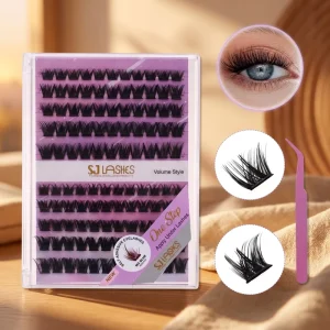 Self Adhesive Cluster Lashes Kit Pre-Glued Individual Lash Extensions One Step Press on Segmented Volume Lashes Set with Tweezer