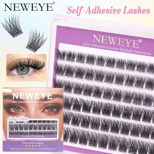 Self Adhesive Cluster Lashes No Glue Needed 24H Long Lasting DIY Home Salon Travel Daily Use 72pcs Mixed 10 16mm NE06 Tray