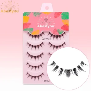 Self Adhesive Cruelty Free 3D Synthetic Hair Handmade Cat Eye Spiky False Eyelashes Invisible Clear Band 11mm Natural
