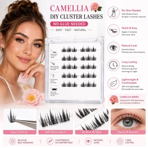 Self Adhesive DIY Cluster Lashes No Glue Needed Pre Glued Press on Eyelash Extensions Camellia