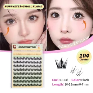 Self-Adhesive Glue-Free Reusable Segmented Natural Soft Cluster False Eyelashes