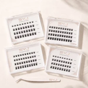Self Adhesive Glue Free Thick Pre Bond Press On Cluster Lashes for Eyes No Glue Bottom Pre Glued Cluster Lashes