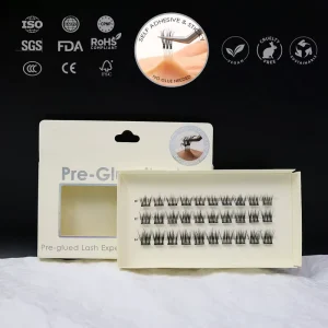 Self Adhesive Glueless Pre Glued Cluster Lashes Handmade Plant Fiber Transparent Plastic Band Cruelty Free Reusable Eyelash
