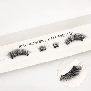 Self Adhesive Half Lashes Natural Look Wispy Press on Lashes Mink Preglued Lashes Clear Band Fake Eyelashes Glue Free