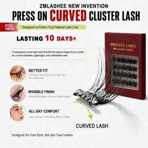 Self Adhesive Press Cluster Lash Custom Magnetic Box 100% Handmade Waterproof Pre Glued Plant Fiber Curve Band Cluster Lashes