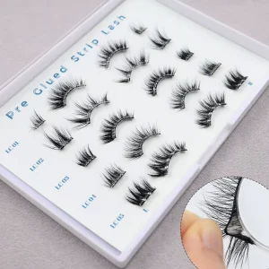 Self Adhesive Reusable Vegan Pre Glued Strips Lash PBT Material Invisible Clear Band 3D Effect Custom Logo & Packaging