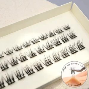 Self Adhesive Silk Press On Eyelashes Handmade Reusable Cruelty Free 3D Effect Glow Dark Cluster Lashes Mixed